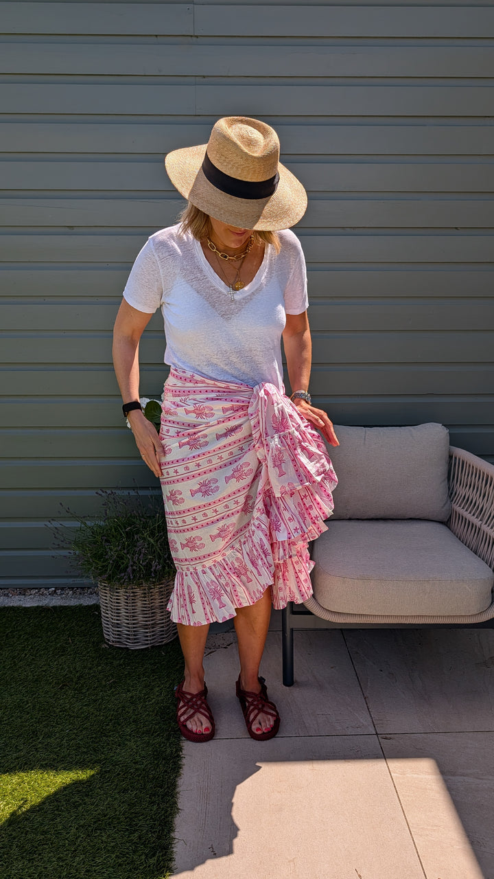 Lobster Pink Stripe Frill Sarong