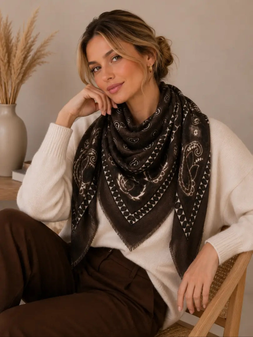 Large Chocolate Paisley Scarf-scarf-LNH Edit