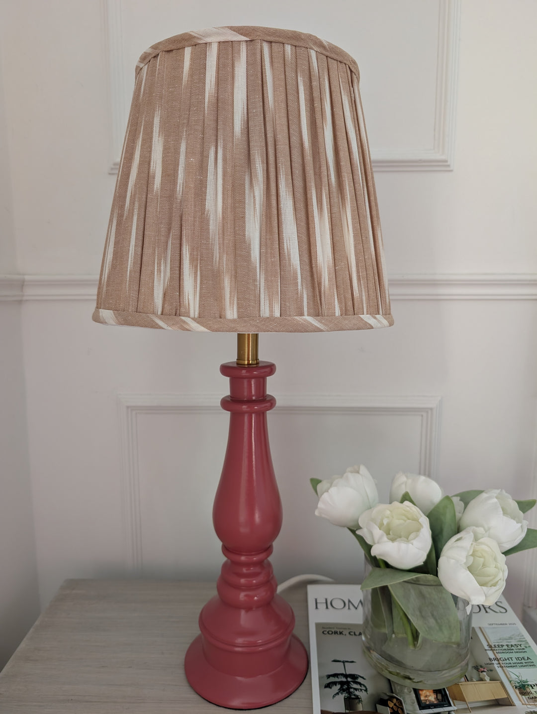 Beige Ikat Pleated Lampshade