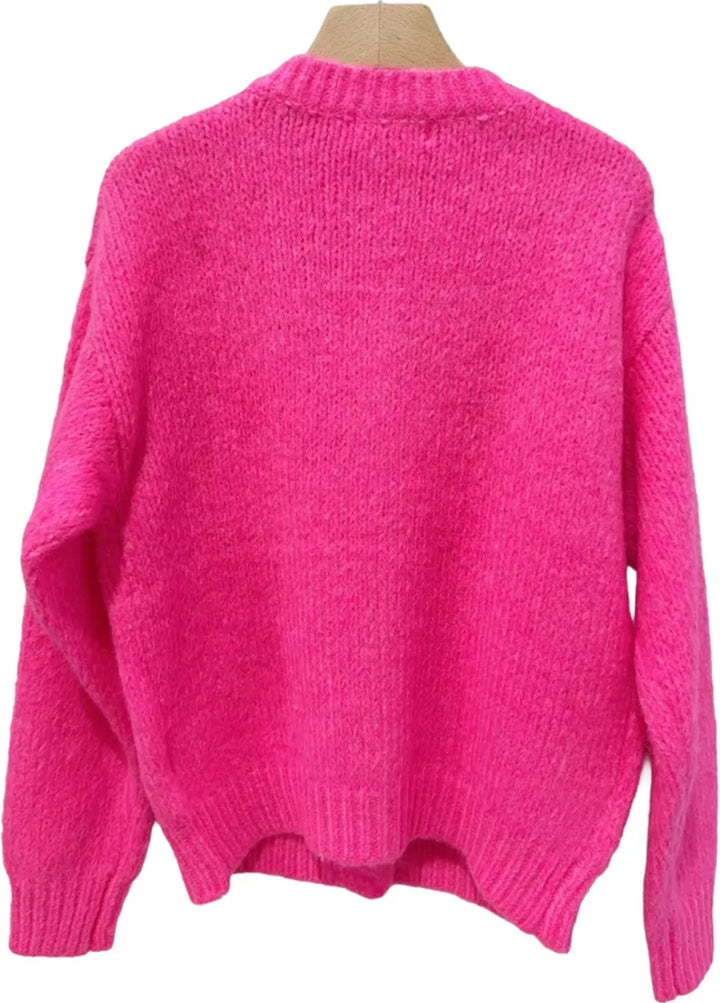 Smiley Face Neon Pink Cardigan-Shirts & Tops-LNH Edit
