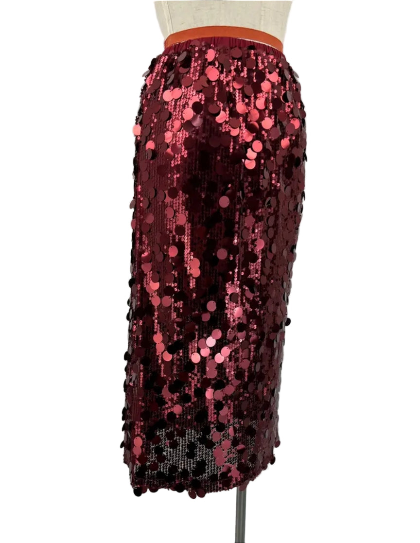 Burgundy Sequined skirt-Skirts-LNH Edit