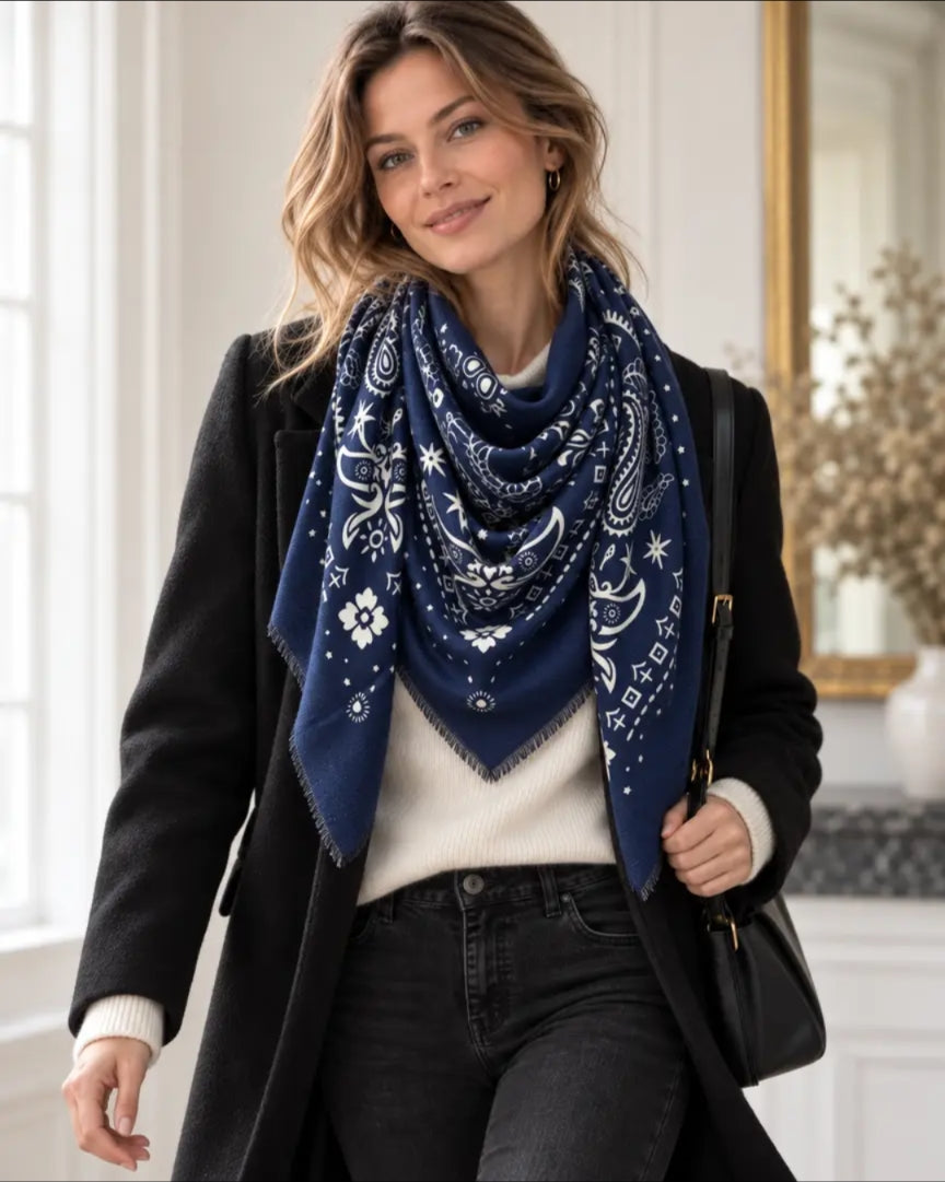 Pre order Large Navy Paisley Star Scarf