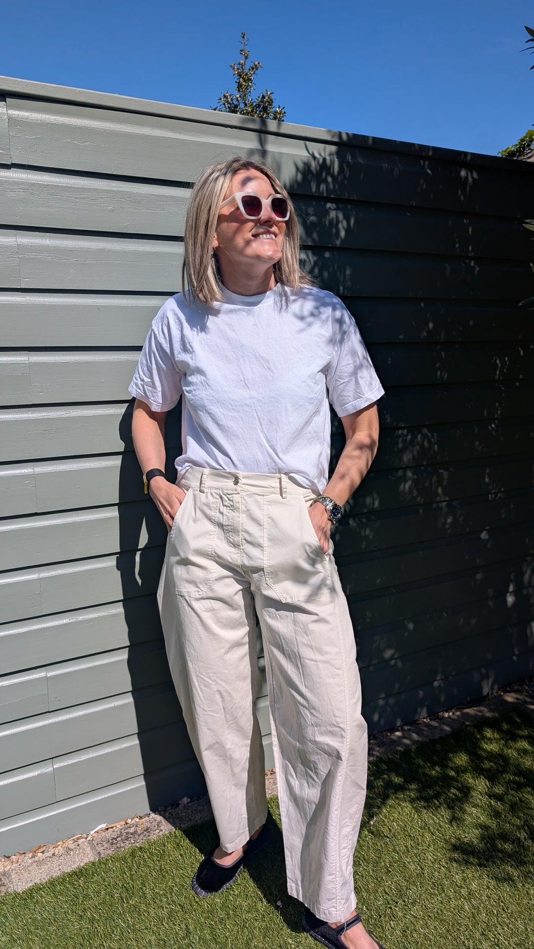 Cream Barrel Cotton Trousers-Trousers-LNH Edit