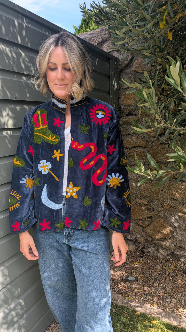 Embroidered Velvet Suzani Jacket | No. 064-Jackets &amp; Coats-LNH Edit