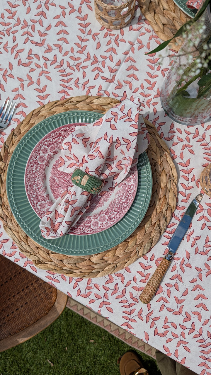 Tally Coral / White  Rectangular Tablecloth