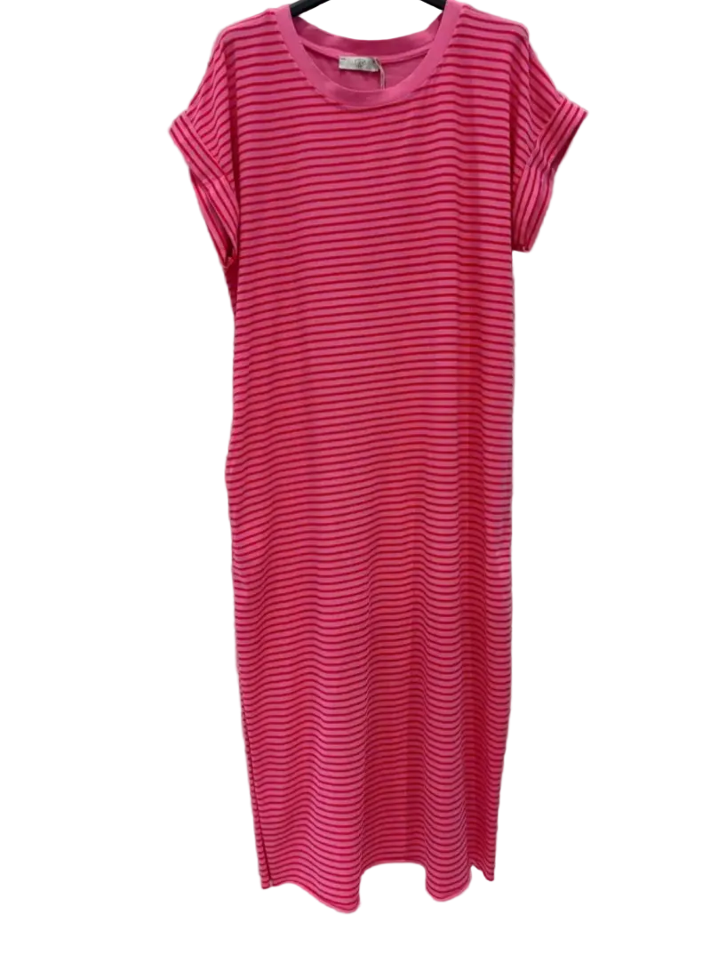 Stripe Red/Pink Cotton T-Shirt Dress-Dresses-LNH Edit