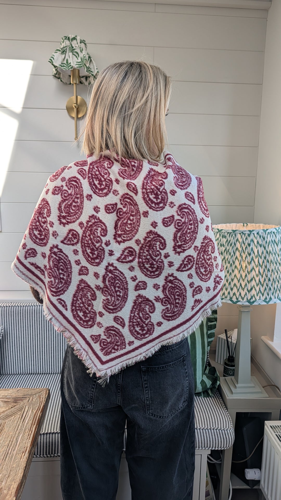 Large Triangle Paisley print Burgundy Scarf