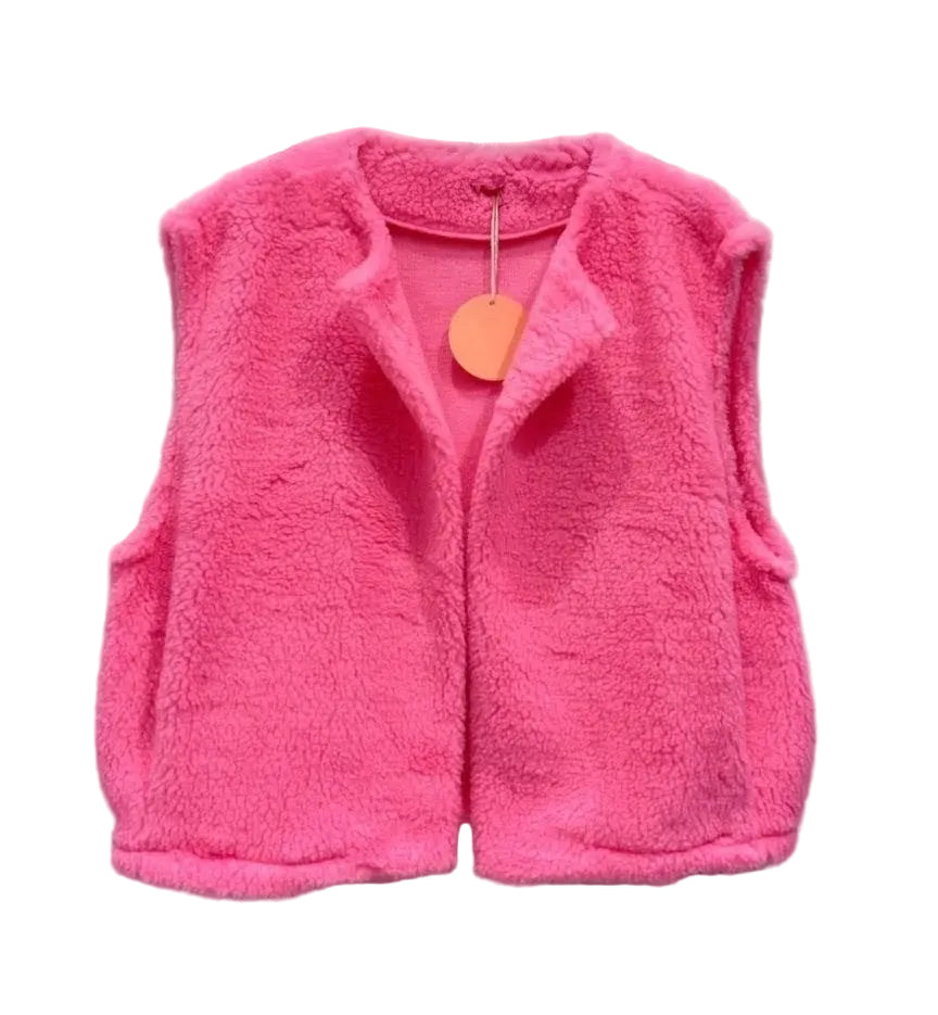 Pink Boxy Fleece Gilet-Jackets & Coats-LNH Edit