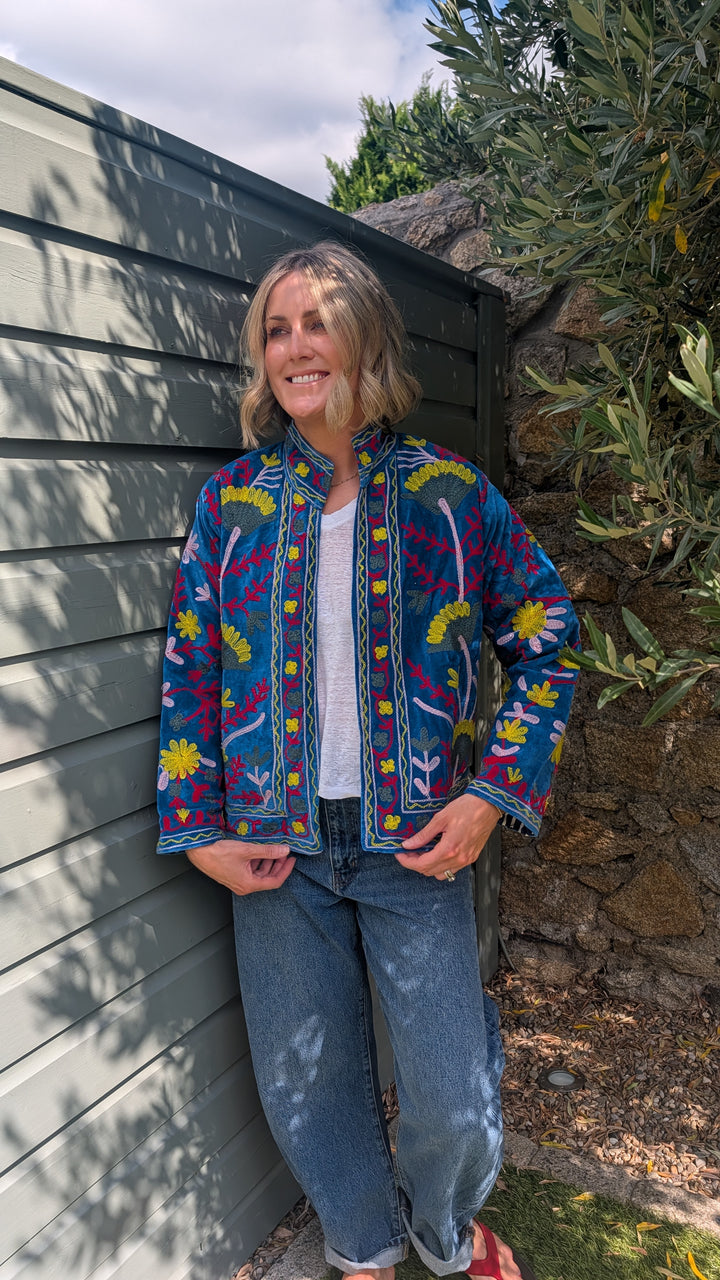 Embroidered Velvet Suzani Jacket | No. 086-Jackets &amp; Coats-LNH Edit