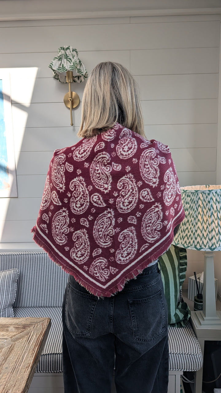 Large Triangle Paisley print Burgundy Scarf