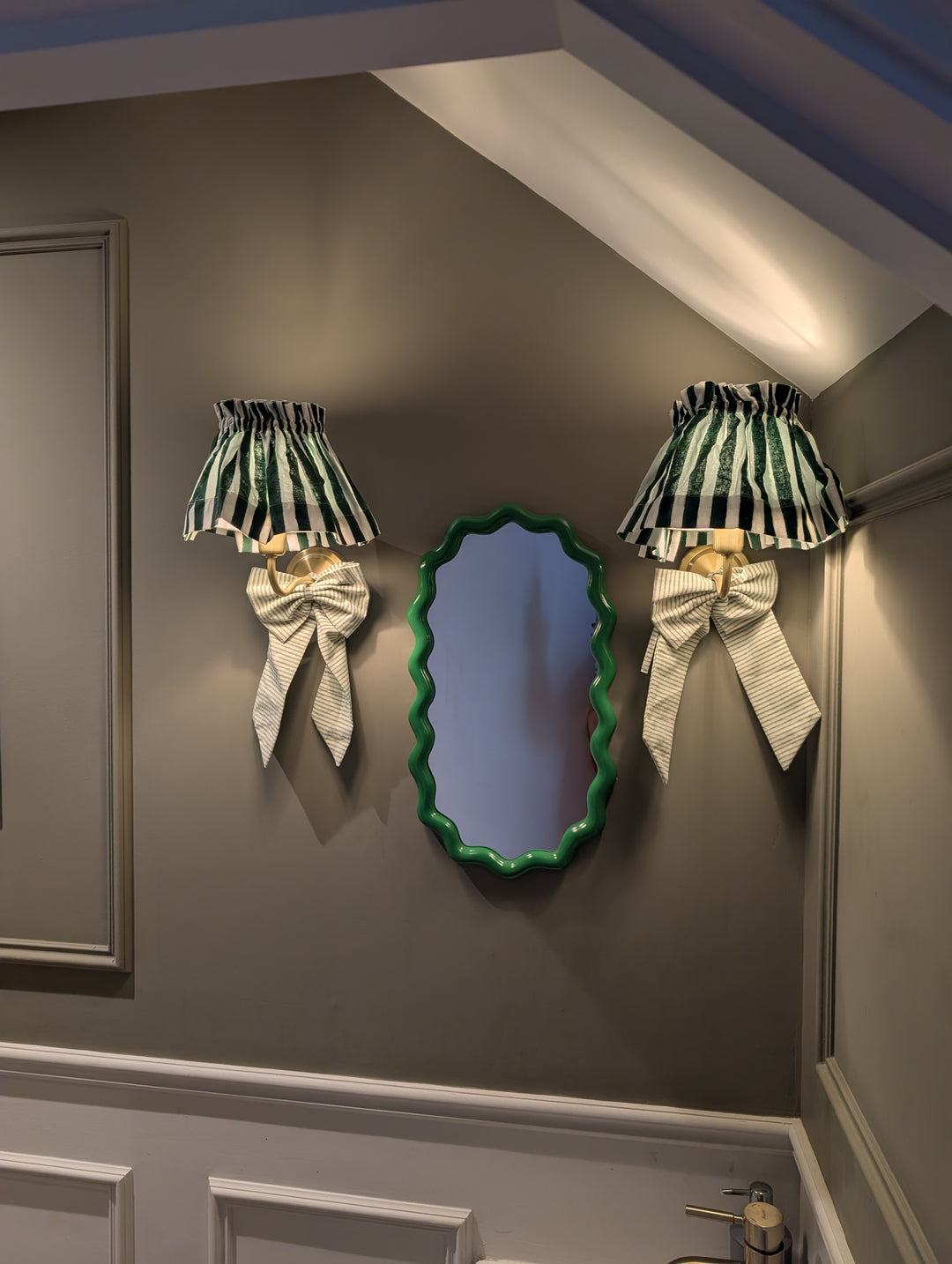 Ivy Green Stipe Lampshade Cover