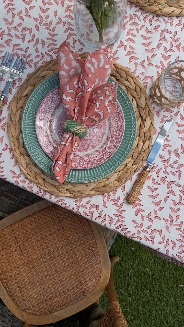 Tally Coral / White  Rectangular Tablecloth