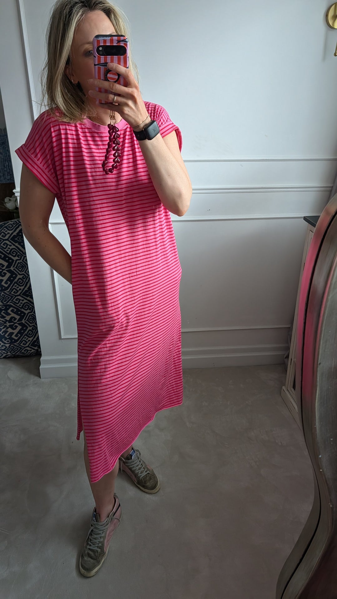 Stripe Red/Pink Cotton T-Shirt Dress-Dresses-LNH Edit