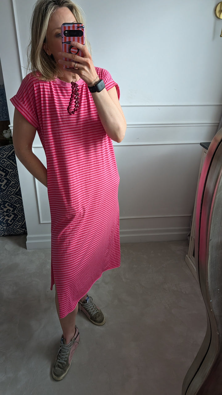 Stripe Red/Pink Cotton T-Shirt Dress-Dresses-LNH Edit