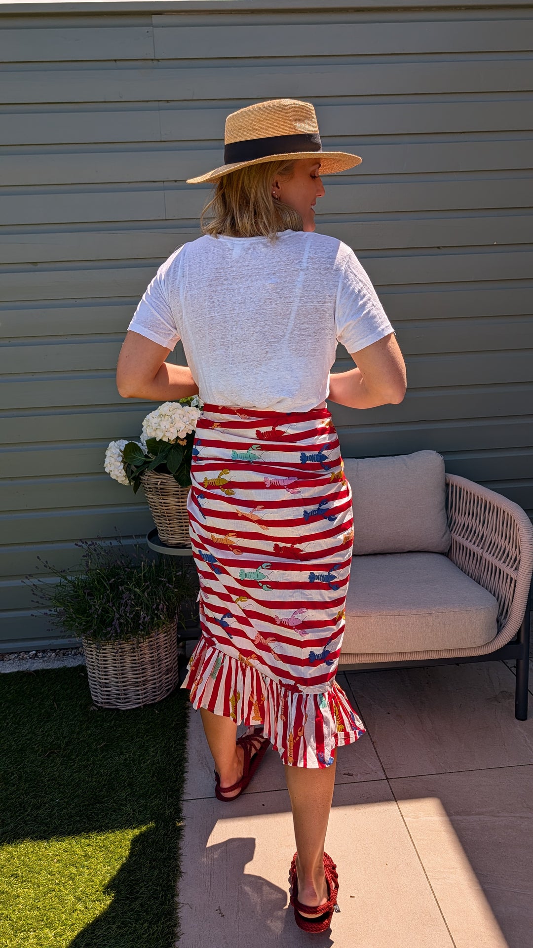 Lobster Red Stripe Frill Sarong