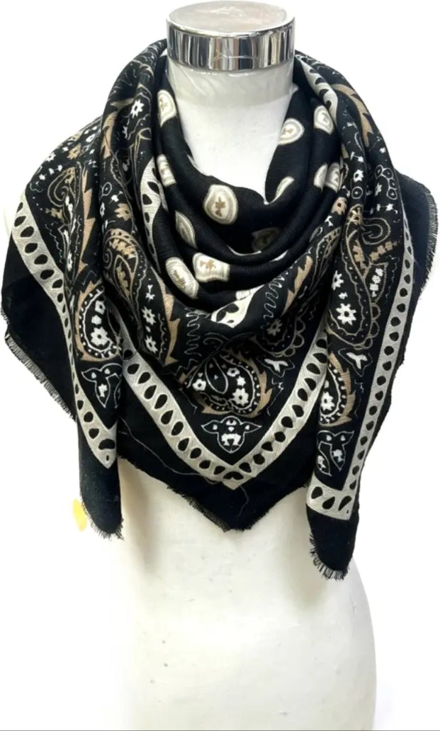 Large Black Paisley Scarf-scarf-LNH Edit