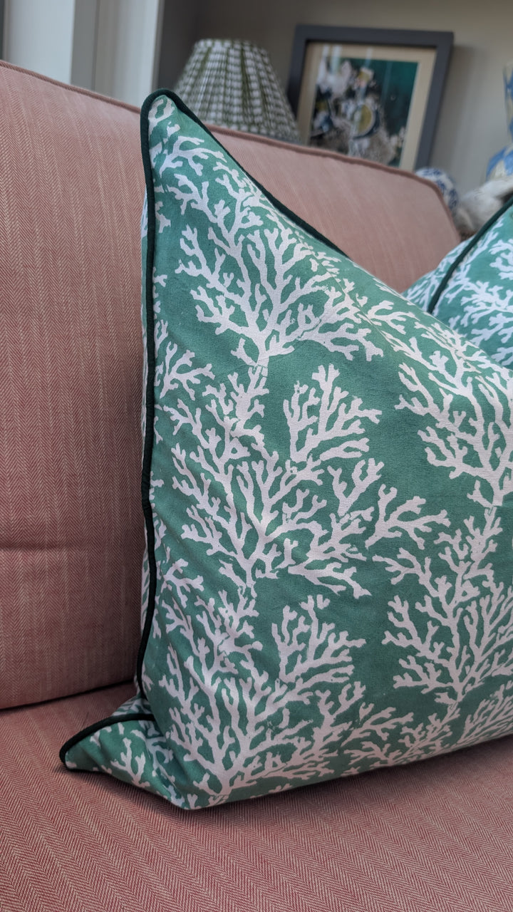 Coral Green Cushion Cover