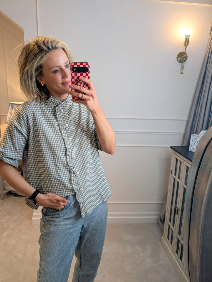 Gingham Top Khaki-Shirts & Tops-LNH Edit