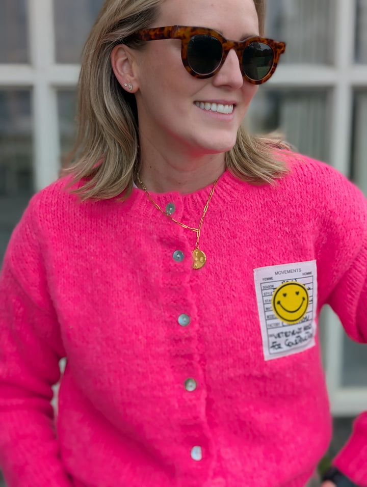 Smiley Face Neon Pink Cardigan-Shirts & Tops-LNH Edit