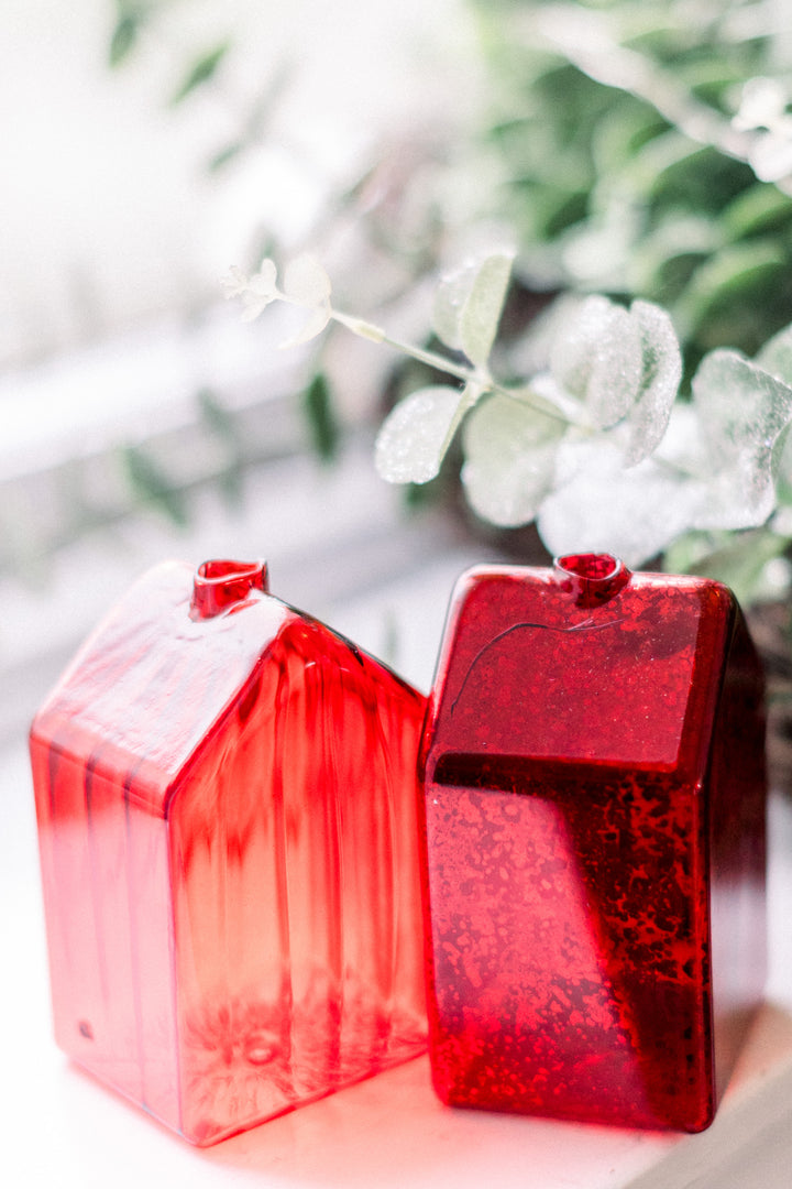 Red Glass Houses – 2 Sizes, Sold as Set of 2