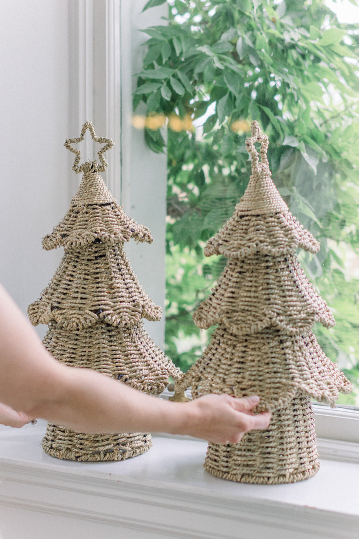 Handwoven Christmas Tree with Star – Natural, Sold Individually