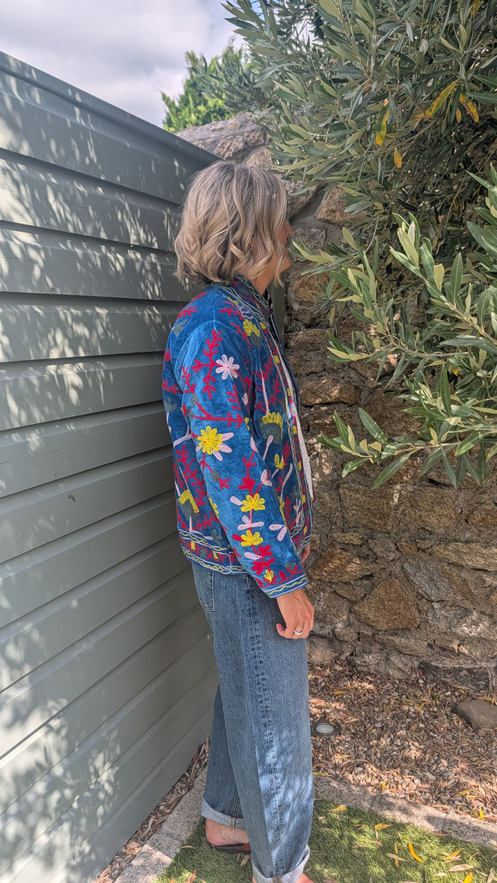 Embroidered Velvet Suzani Jacket | No. 086-Jackets &amp; Coats-LNH Edit