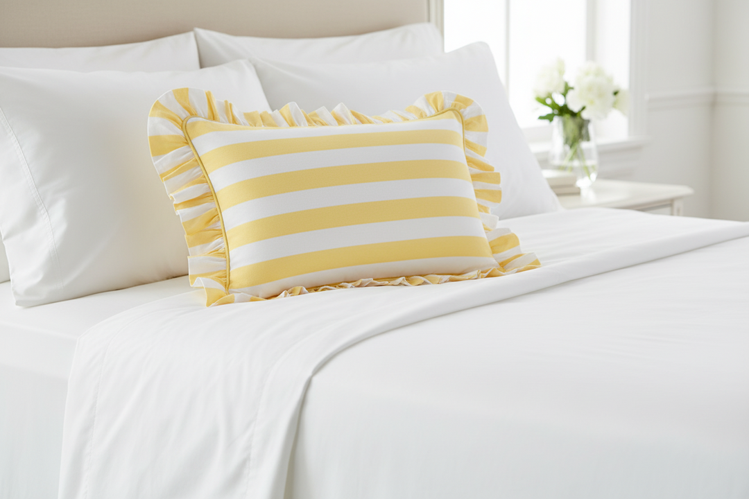 Lemon stripe Frill Lumbar Cushion Cover