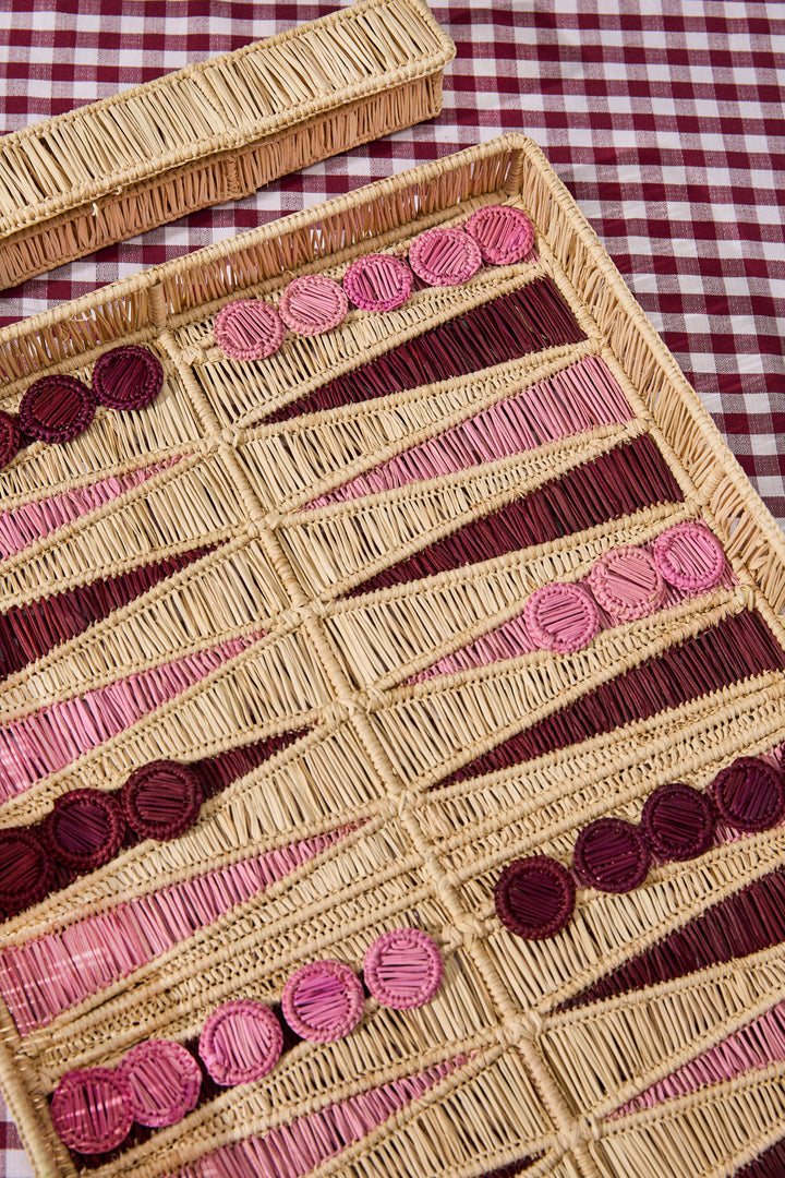 Wicker Backgammon Set - pink &amp; burgundy