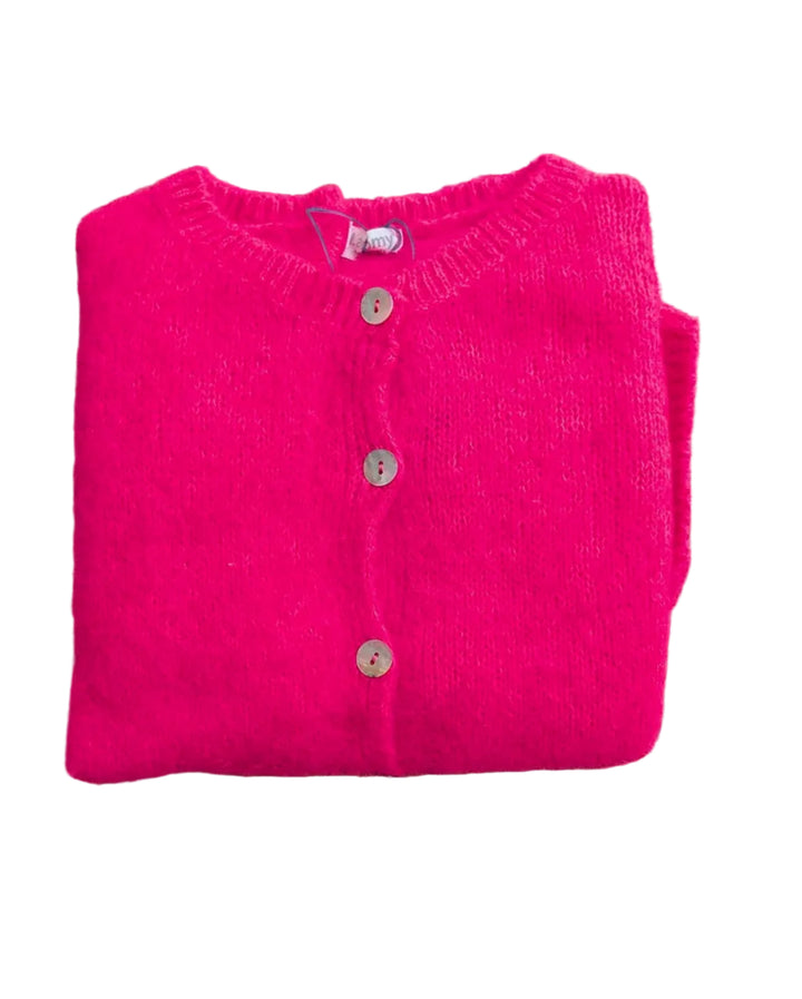 Neon Pink Short Sleeve Mohair Cardi--LNH Edit