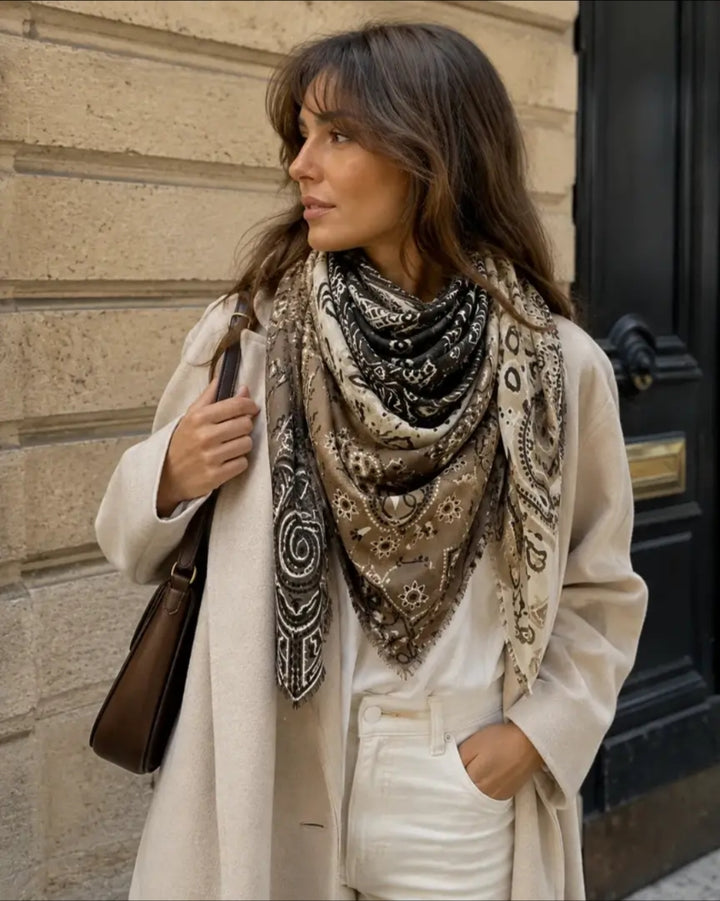 Large Beige Patchwork print Scarf