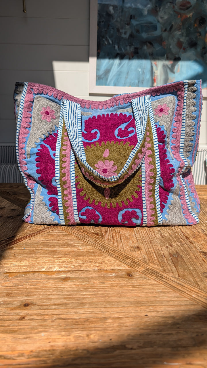 Blue / Purple Suzani embroidered Tote