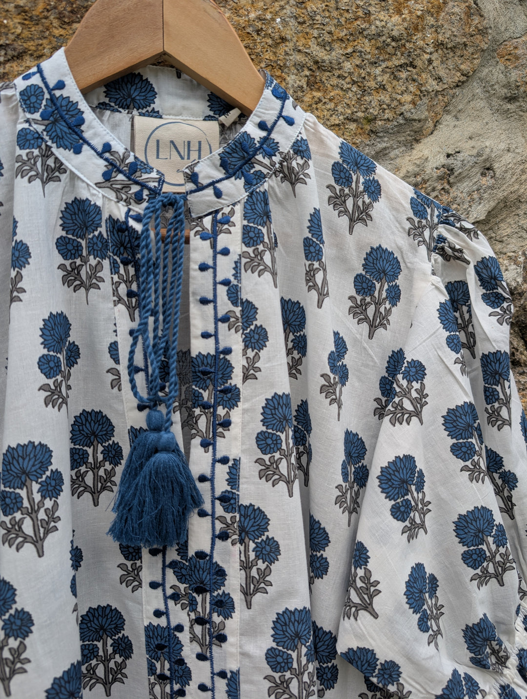 Shirley Blue Cotton Top – Handcrafted in Jaipur-Dresses-LNH Edit