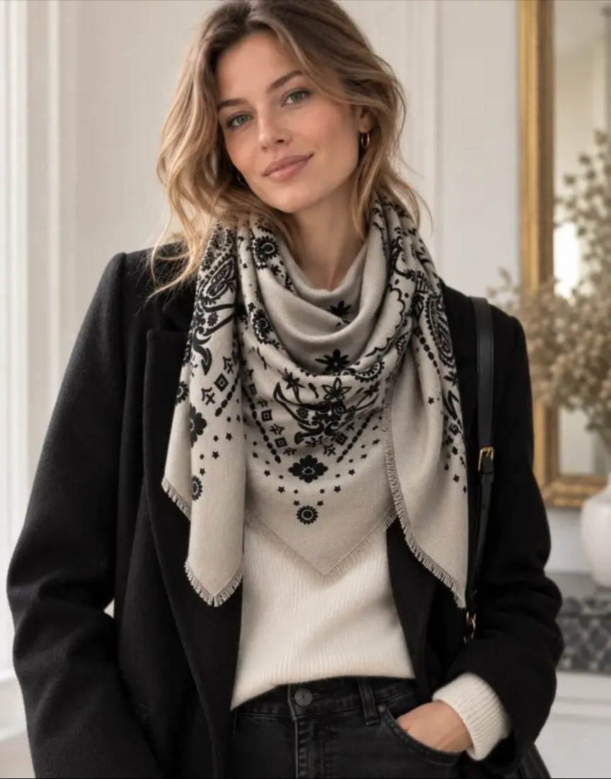 Pre order Large Taupe Paisley Star Scarf