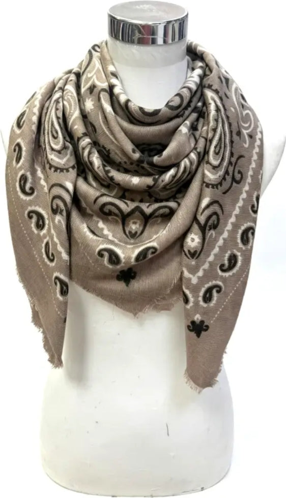 Large Taupe bandana print Scarf-scarf-LNH Edit