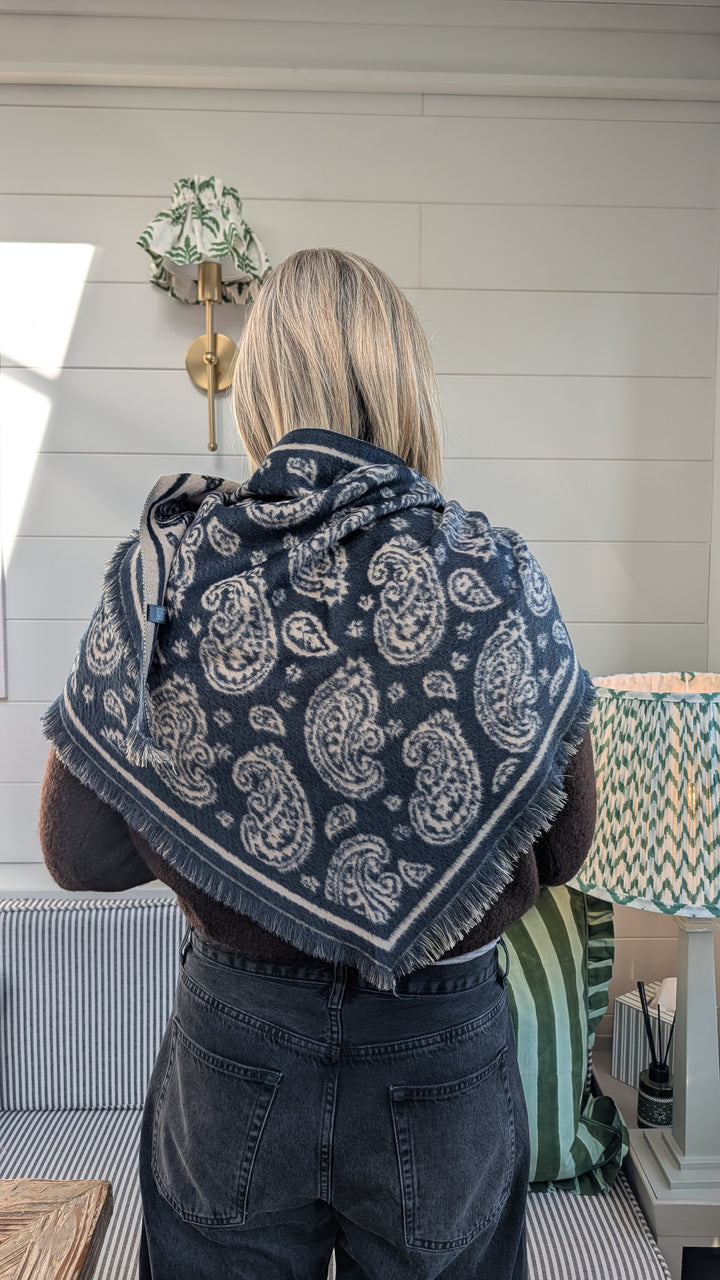 Large Triangle Paisley print Navy Scarf