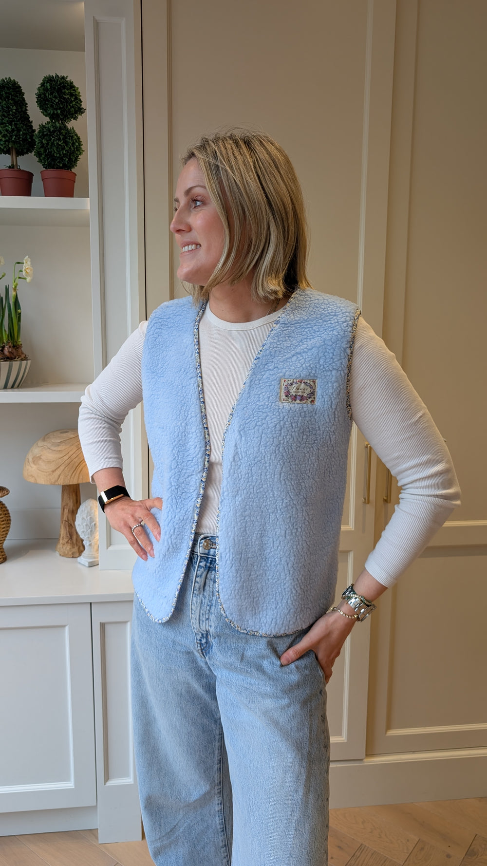Floral trim Blue Gilet-Jackets & Coats-LNH Edit
