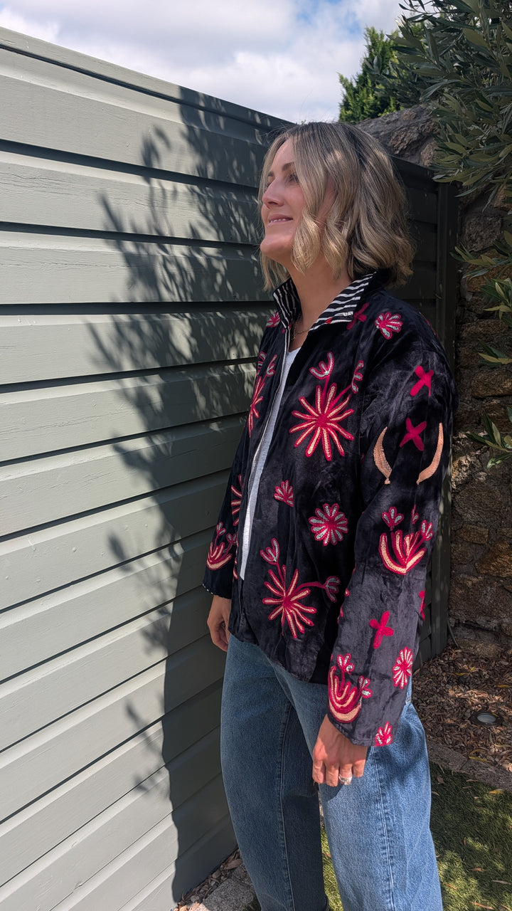 Embroidered Velvet Suzani Jacket | No. 084-Jackets &amp; Coats-LNH Edit