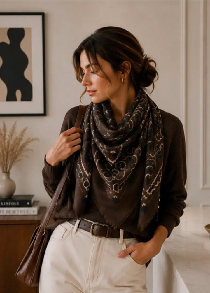 Large Brown bandana print Scarf-scarf-LNH Edit
