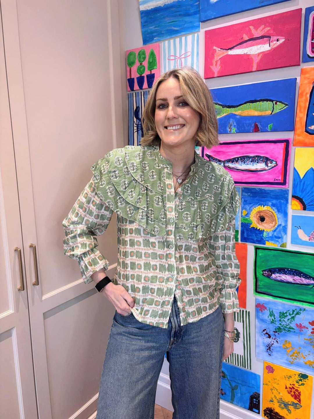 Green Frill Printed Blouse