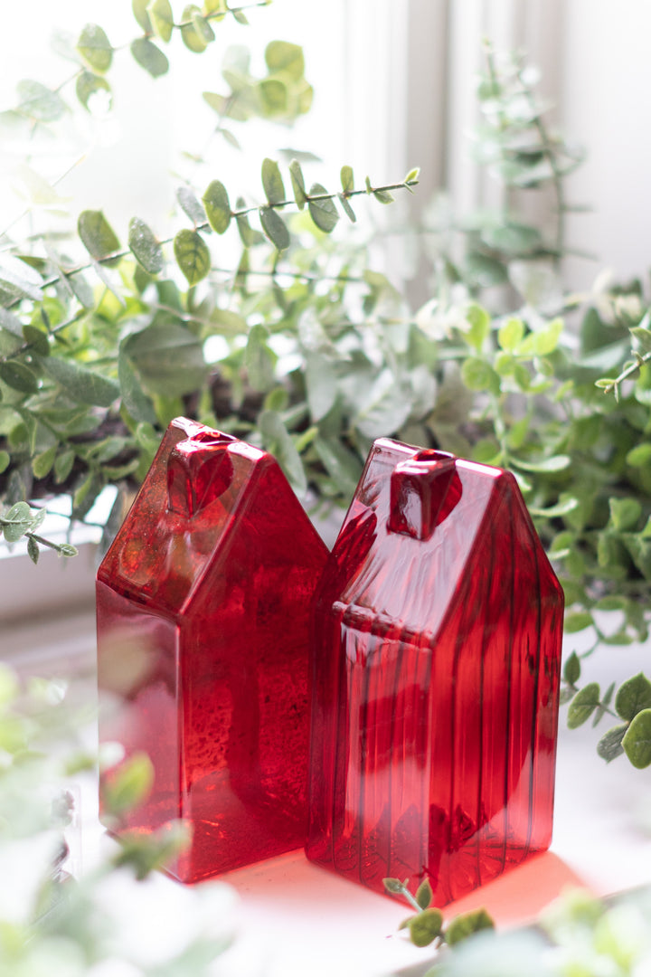 Red Glass Houses – 2 Sizes, Sold as Set of 2
