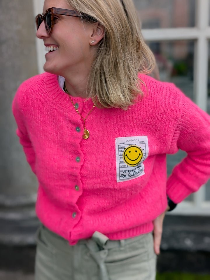 Smiley Face Neon Pink Cardigan-Shirts & Tops-LNH Edit