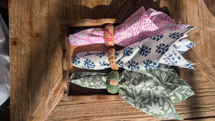 Pink braided napkin ring set of 4