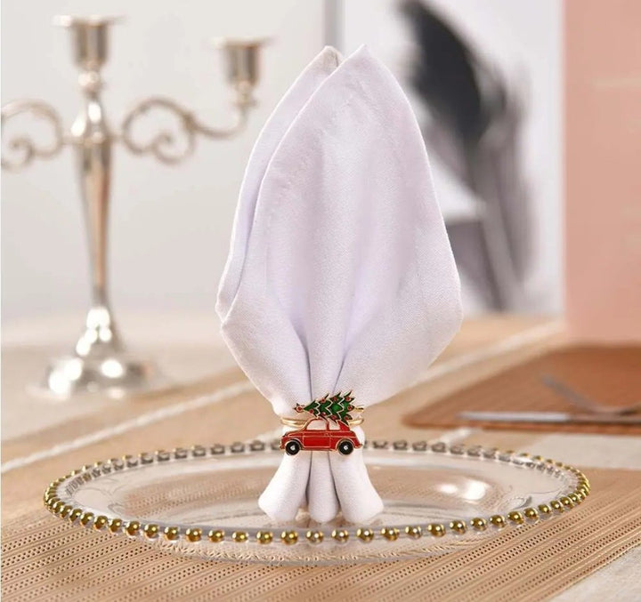 Christmas car Napkin Rings - Set of 4