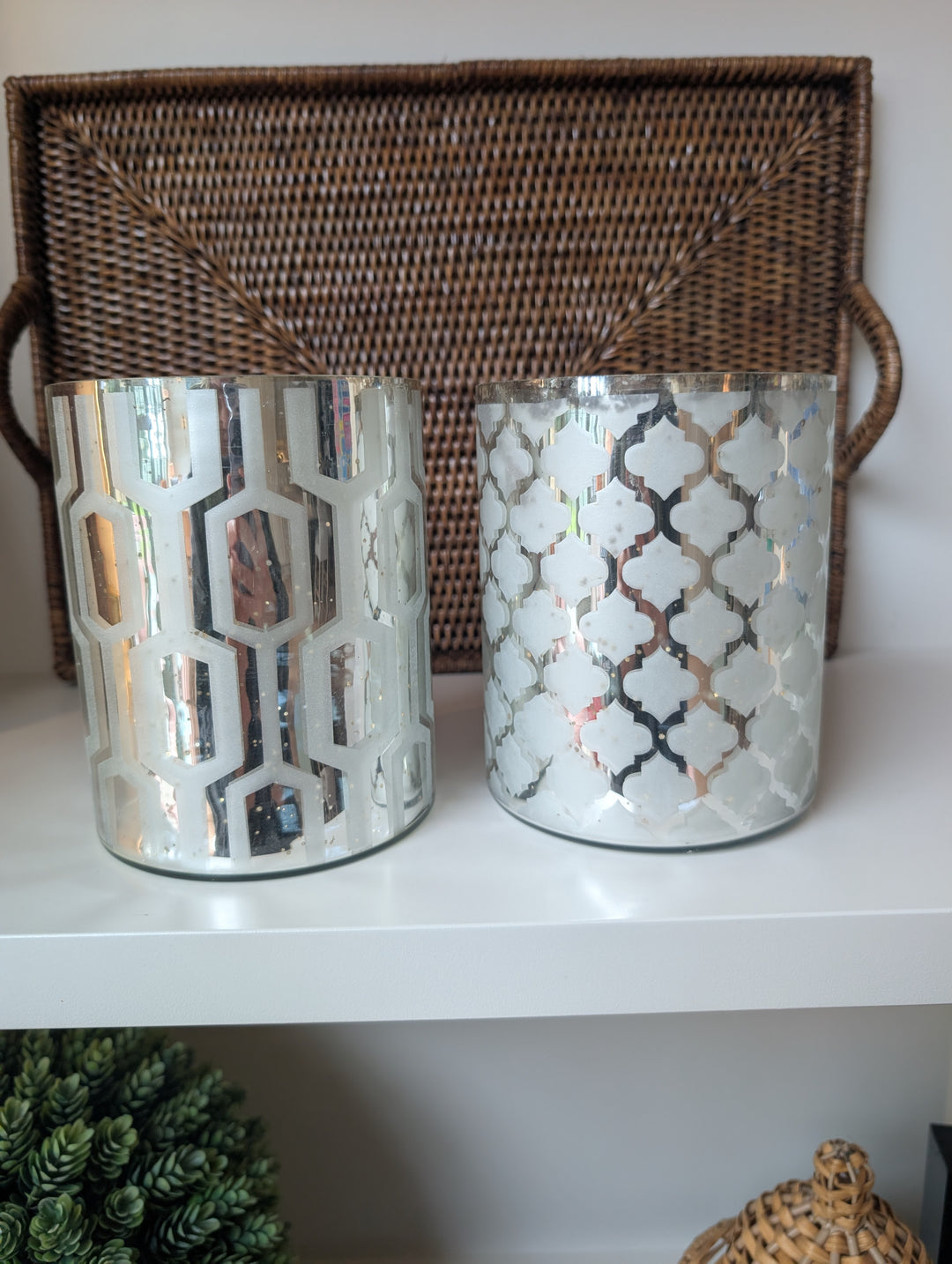 Hurricane  Geo Glass Candle Holders – Silver (Set of 2)