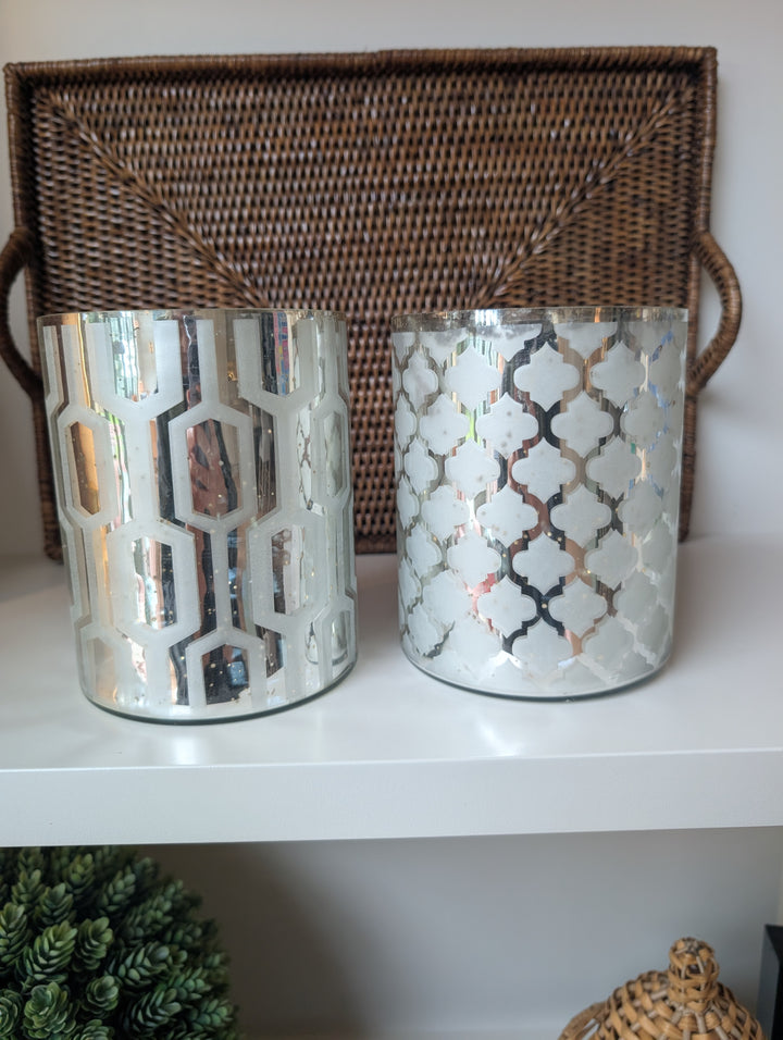 Hurricane  Geo Glass Candle Holders – Silver (Set of 2)