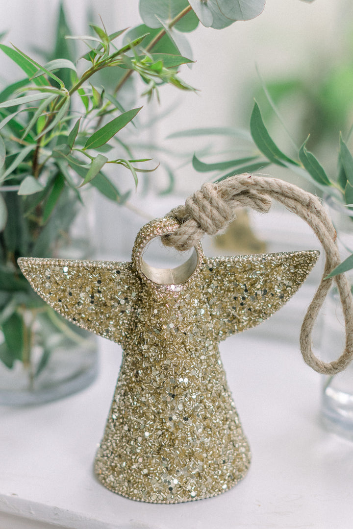 Gold Glitter Angel Bell Hanging Decoration