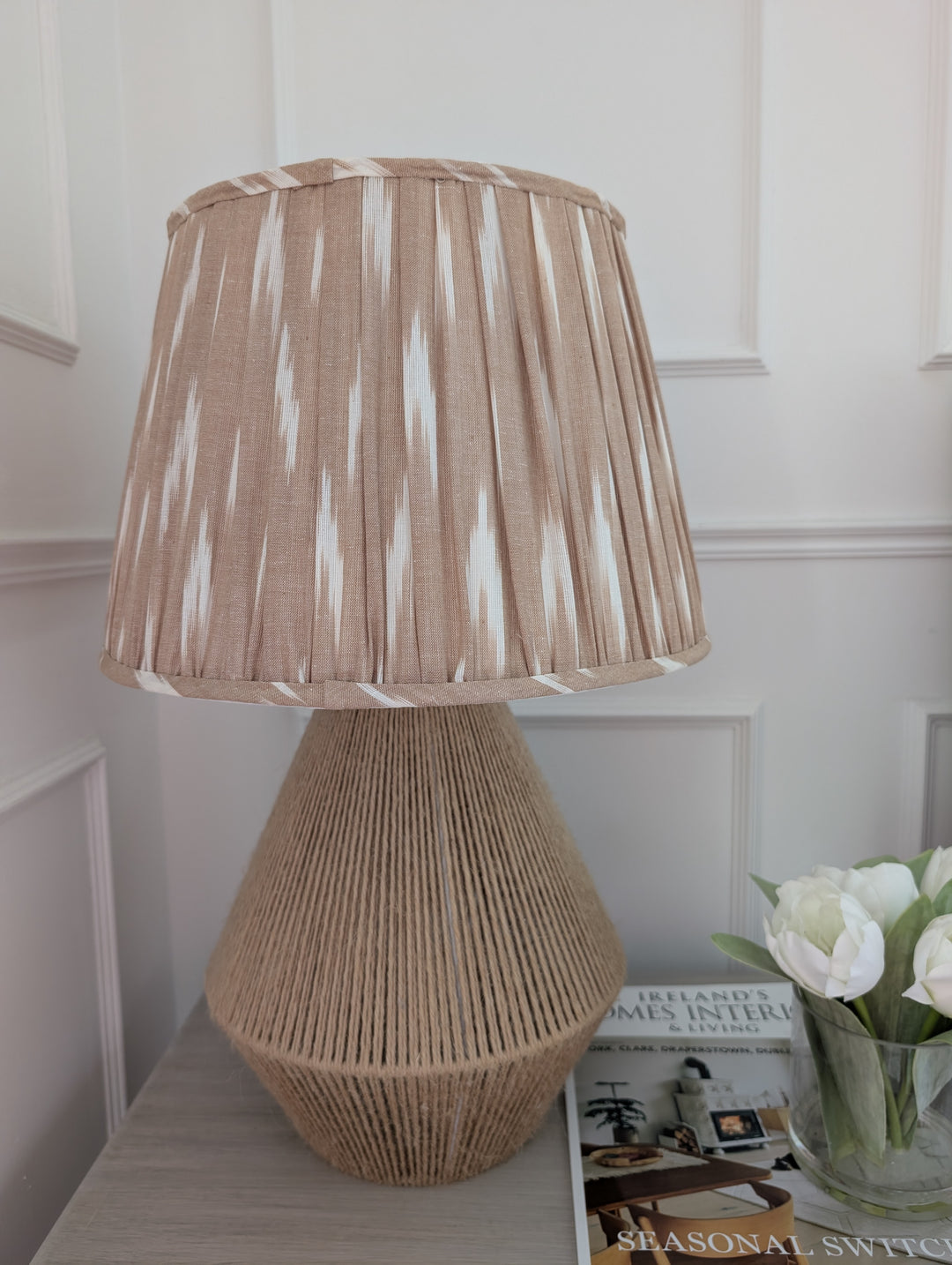 Beige Ikat Pleated Lampshade