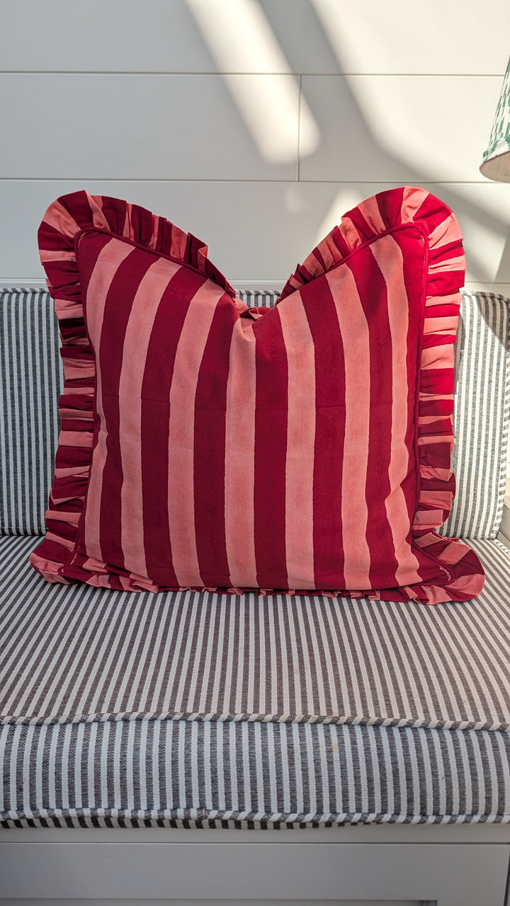 Pink and red stripe Frill Cushion Cover