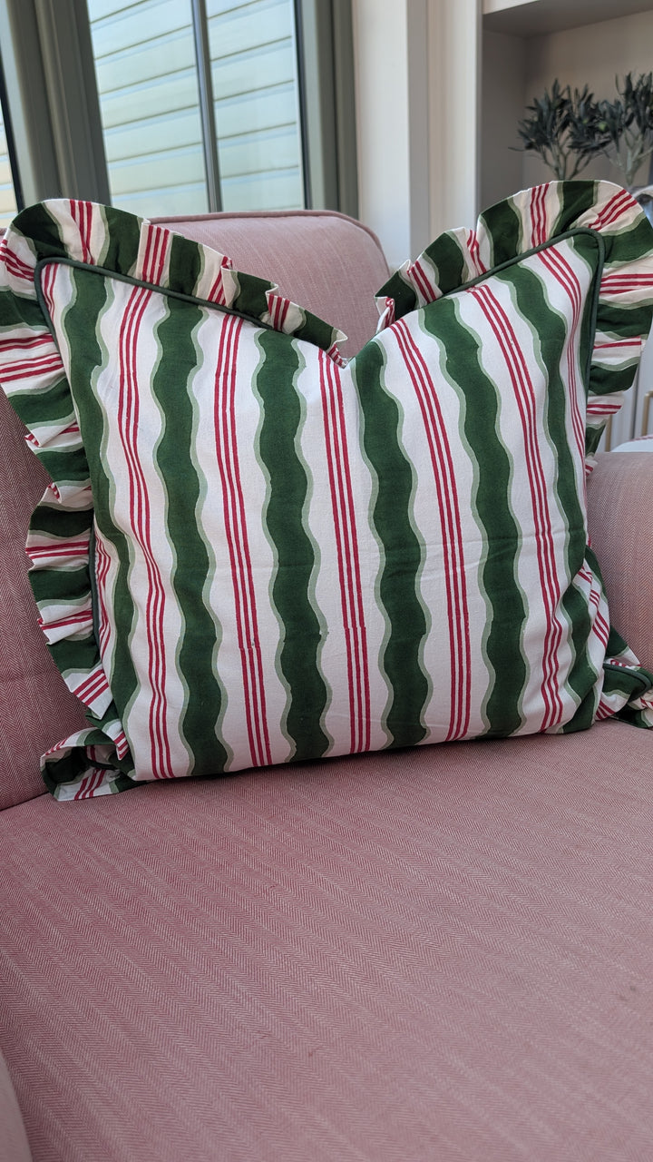 Candy Cane Frill Cushion Cover