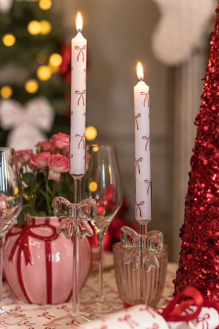 Glass Candle Holders with Bow – Set of 2